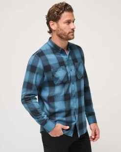 Cloud Flannel Plaid Button-Up