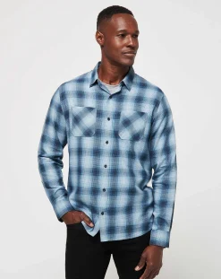 Cloud Flannel Plaid Button-Up