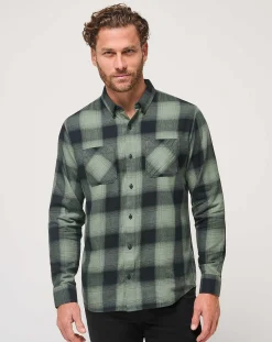 Cloud Flannel Plaid Button-Up