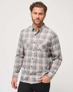 Cloud Flannel Plaid Button-Up
